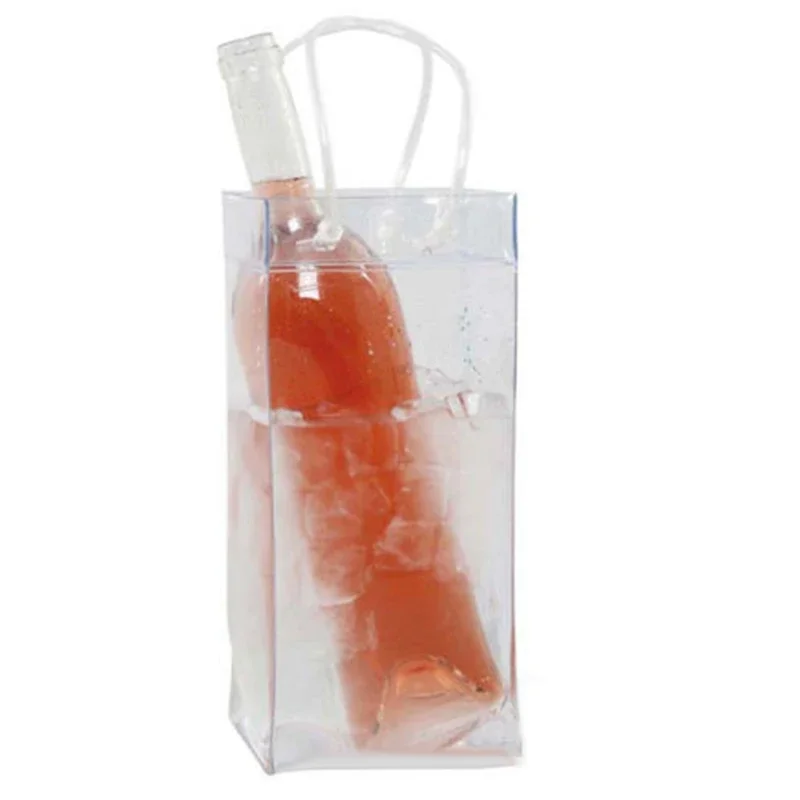 1 pièces sac de glace vin bière Champagne seau boisson bouteille refroidisseur pliable transporteur clair PVC Transparent glace vin sac