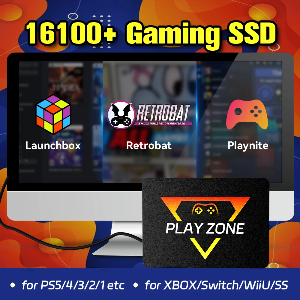 Playzone 1 TB SSD für Switch/PS5/Xbox/PS4/PS3/PS2/WIIU 80 + Emulatoren Launchbox & Retrobat & Playnite 16191 Spielekonsole für WIN PC