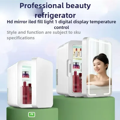 Mini Skincare Fridge 4L Makeup Refrigerator with Dimmable LED Light Mirror Portable Cooler and Warmer for Cosmetic Beauty Food