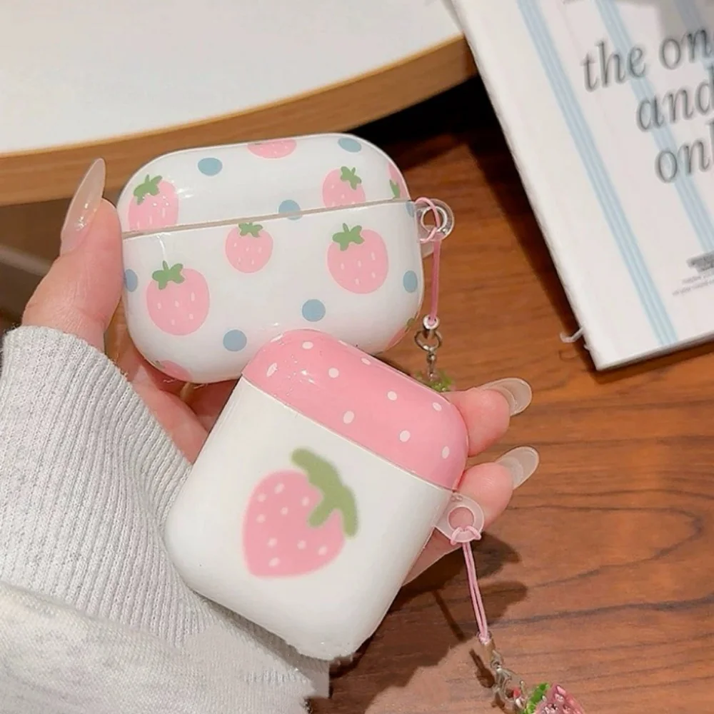 [Tpy 4B41] Mädchen rosa Erdbeere mit Anhänger, geeignet für Airpods4 Schutzhülle, neue Airpodspro2 Apple zweite Generation Image