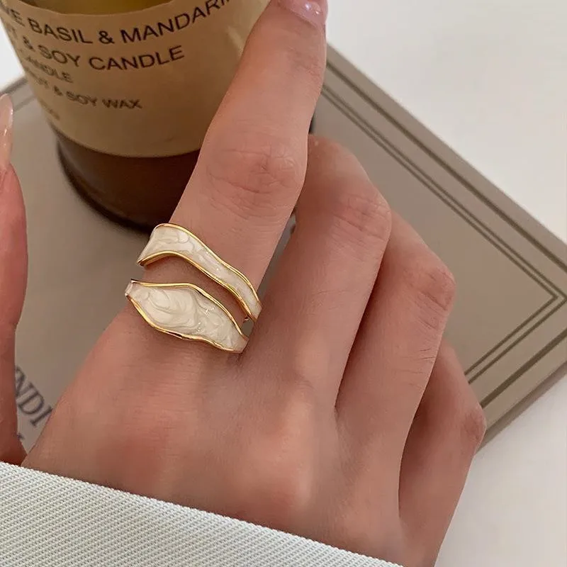 Retro Gold Farbe Doppel Öl Tropf Offene Ringe für Frauen Luxus Unregelmäßigen Einstellbare Finger Ring 2023 Neue Trendy Hochzeit Schmuck Image
