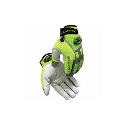 Caiman 2980 Goat Grain Hi-Vis Reflective Back Knuckle Protection Mechanics Gloves, Neoprene, X-Large, Lime Green/White (607-2980-XL) 1 Pair