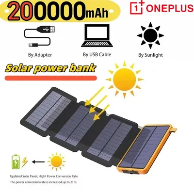 OnePlus 200000mAh Solar Powerbank Portable Folding Solar Panel USB Output Fast Charging Outdoor Camping Waterproof Sun Powerbank