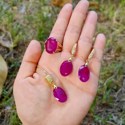 Oval purple crystal fusion stone back is natural crystal stone Necklace Earrings Rings Jewelry set elegant women‘s jewelry