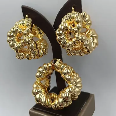 Yulaili Large Size Bold Earring Necklace Pendant for Women Gold Plated Jewelry Set Bangle Ring African Party Accessories