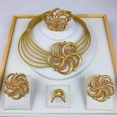 TITI High Quality Jewelry Set For Women Gold Plated Necklace Earring Bracelet And Ring Dubai Nigeria Trending Wedding Party Gift