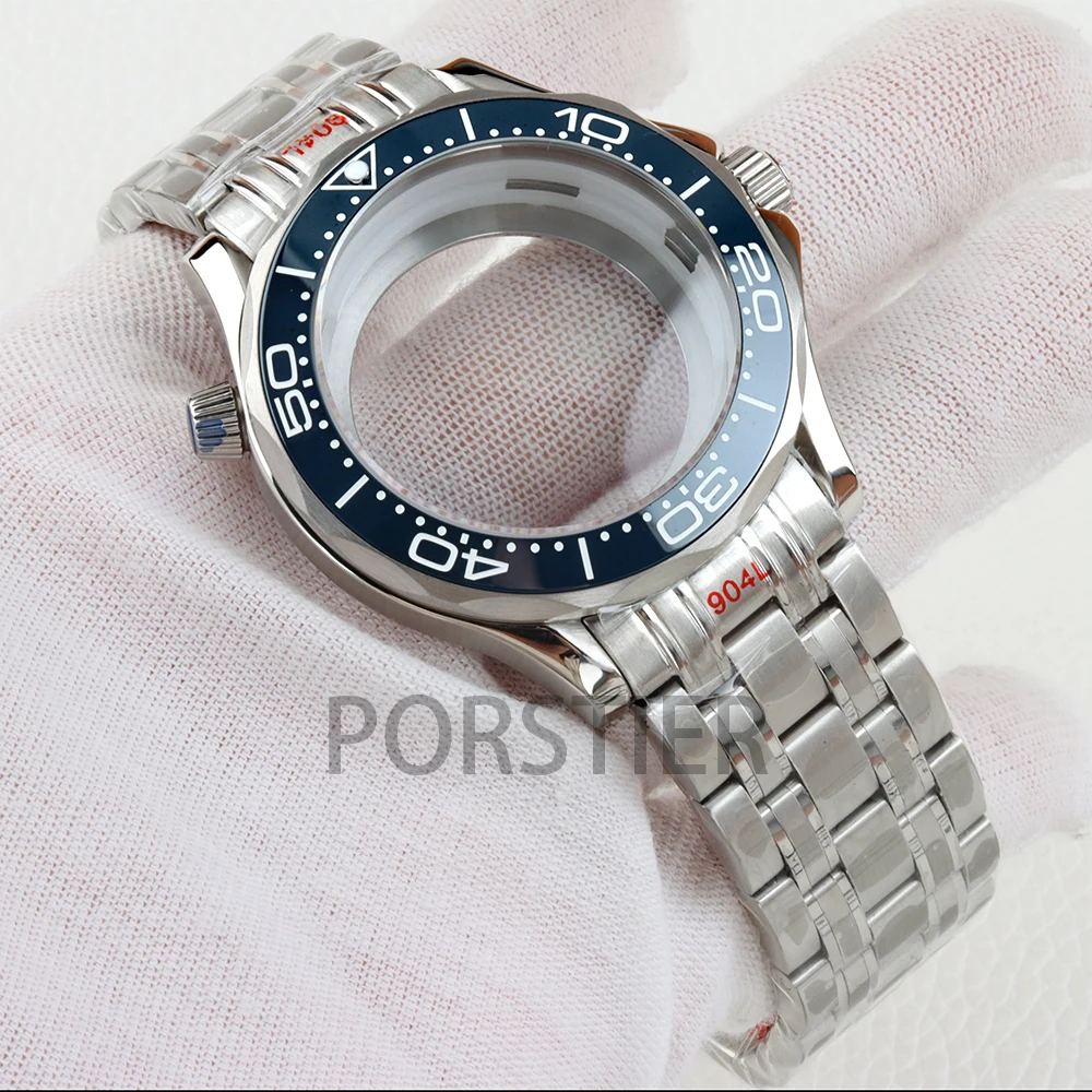 High Quality 41mm Silver NH35 Case Stainless steel strap 100m Water Resistant for NH35 NH36 movement Seamaster 300 Watch Case