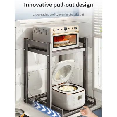 Kitchen Multifunction Microwave Storage Shelf Countertop Cooker Stand Rack Drawer Expandable Oven Base Lift Sliding Rail Holder