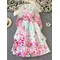 European Fashion Printed Dress Woman 2025 New Slim Waist Lantern Sleeve Temperament Big Swing Robes Gauze Splicing Vestidos