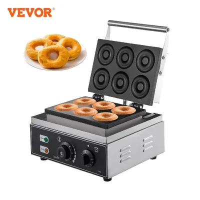 VEVOR 6 Hole Electric Sweet Donut Maker Stainless Steel Non Stick Commercial Donut Waffle Cookies Gaufriers Kitchen Appliance