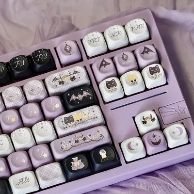 Moa Keycap Star Weaving Witch Pbt Sublimation Witch Theme 129Keys Purple Black Cute Keycap For Aula f75 / F99