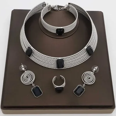 Latest Brazil Gold Plated Jewelry Set Ladies Exquisite Crystal CZ Necklace Earrings Ring Bracelet Gift Wedding Party