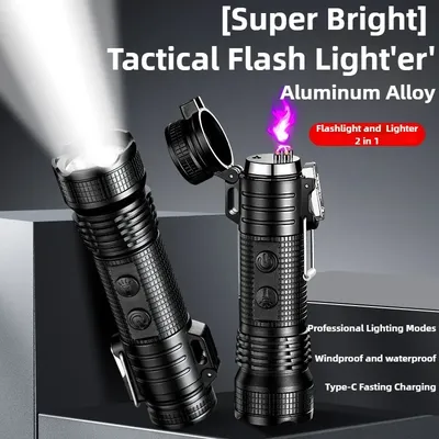 3 in 1 Dual-Arc Tactical Flash Lighter with Windows Broker Water-Windproof Type-C Charging for Outdoor Emergency Survival Gear