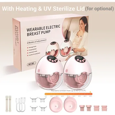 Breast Pump Electric Handsfree BPA Free With Heating & UV Sterilize Lid Optional Wireless Upgrade Wearable Breastfeeding Pump