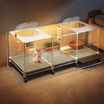 Rabbit Cage See-Through Removable with Large Cleaning Tray Household Indoor Small Animal Cage Guinea Pig Nest Guinea Pig Cage