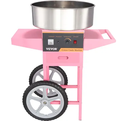 SucceBuy Electric Cotton Candy Machine with Cart Commercial Floss Sugar Maker Stainless Steel Bowl Sugar Scoop and Drawer