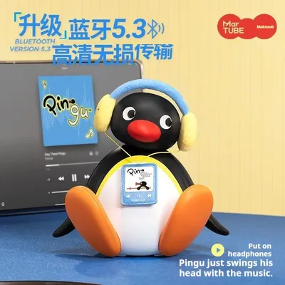 Pingu Listening To Music Shaking Head Penguin Baby Speaker Portable Mini Speaker Phone Call 5.3 Version Bluetooth Birthday Gift