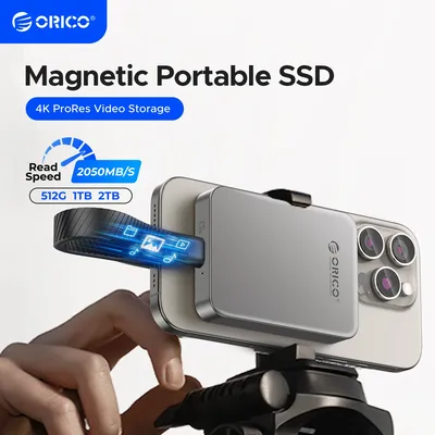 ORICO Magnetic External SSD for iPhone 16 15 Pro/Max ProRes 4K ProRes HDR Record and Store 2000MB/s Portable Solid State Drive