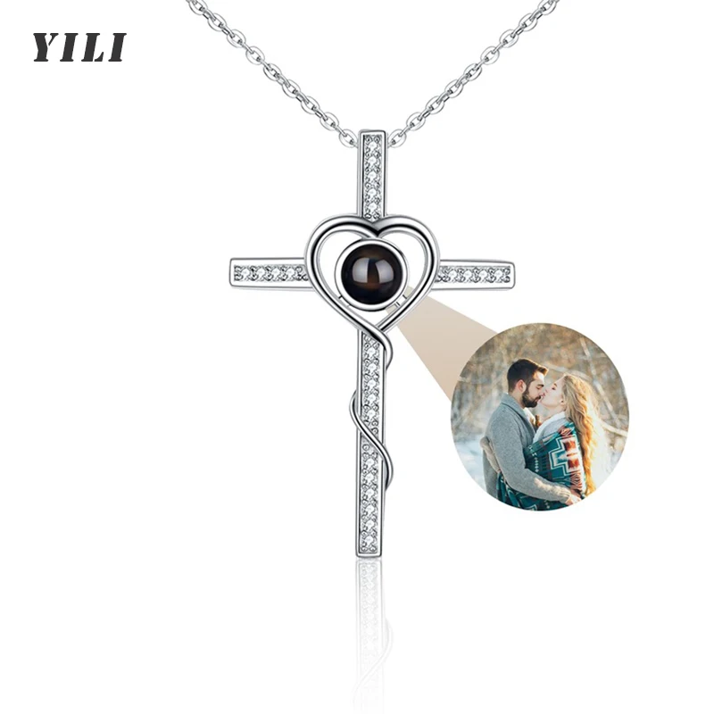 Custom Picture Necklace Cross Personalized Necklace for Women Picture Necklace Personalized Photo Projection I Love You Necklace