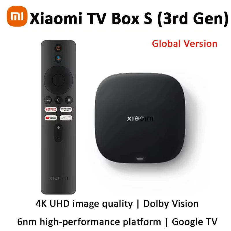 Global Version Xiaomi TV Box S 3rd Gen 4K Ultra HD Bluetooth 5.2 Wifi6 Android TV Google TV Google Assistant Smart Media TV Play