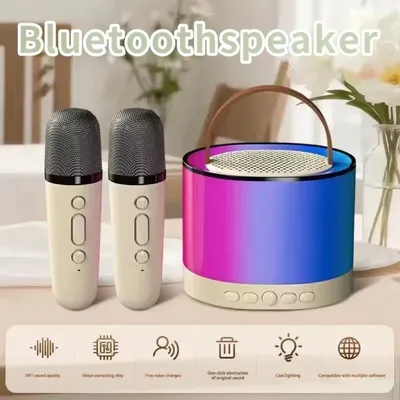 K52 Wireless Bluetooth Speaker Multifunction With 2 Microphone Rgb Portable Music Player Karaoke Machine For Child Home Gift New