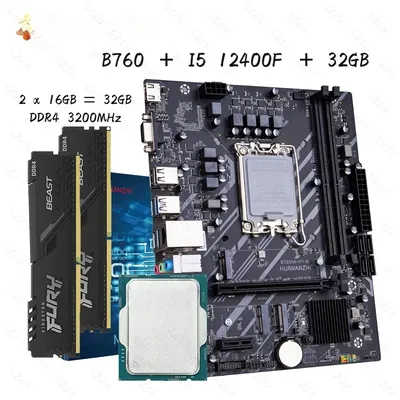 HUANANZHI B760M Motherboard Kit with I5 12400F DDR4 32GB 3200MHz Support M.2 NVME CNVI WIFI B760M VH A Gaming Motherboard Combo