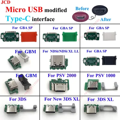 1Set 2 in 1 USB-C USB Type-C Charging Port For Nintendo 3DS New 3DS XL LL GBA SP GBM NDSi XL LL For PSV 1000 PSV 2000
