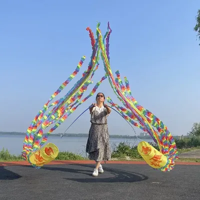 3/5 Meters Colorful Chinese Rainbow Ribbon Dance Prop School Gymnastics Activity Chinese New Year Easy Ribbon Dance With Pole