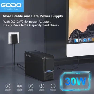 GODO Dual Bay RAID Hard Drive Enclosure 3.5 inch USB3.0 to 3.5" SATA HDDs RAID External Enclosure,RAID 0/1/JBOD/PM Mode,Max 40TB