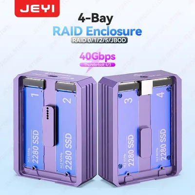 JEYI 4-Bay M.2 NVMe SSD Enclosure with Thunderbolt 4/3 & USB 4 40Gbps, RAID Soft Support, High-Speed Performance Docking Station