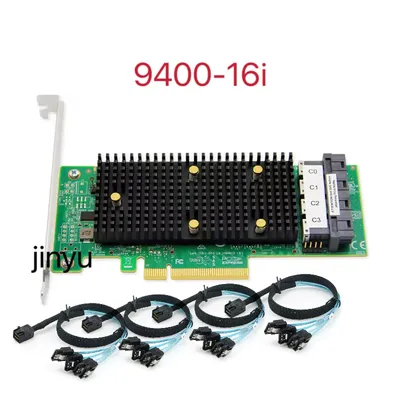 LSI 9400-16i 9400-8i HBA 12 Gbps PCIe 16 Port IT Mode JBOD +4*SFF-8643 SAS Cable