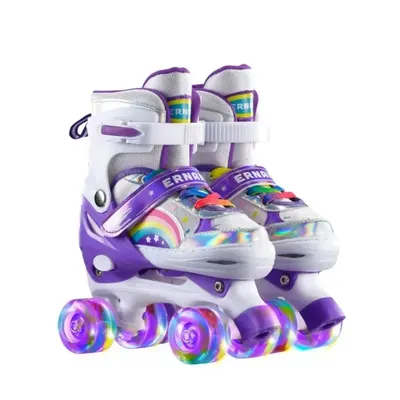 Boys Girls Kids Skates Children Roller Skates Skating Shoes Sliding Adjustable Quad Sneakers 4 Wheels 2 Row Line Outdoor