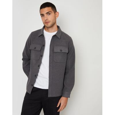 Charcoal Grey Faux Wool Button Up Shacket