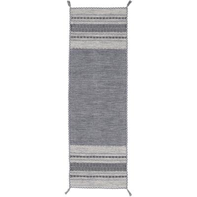 Teppich CARPETFINE "Kelim Azizi, auch als Läufer erhältlich", grau, B:80cm H:5mm L:500cm, Baumwolle, Teppiche, Fransenteppich, handgewebt, Baumwolle, Wendeteppich mit Fransen, Fleckerl, Wohnzimmer Image