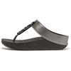 Dianette FITFLOP "HALO BEAD-CIRCLE METALLIC TOE-POST SANDALS", Damen, Gr. 41, pewter schwarz, altsilberfarben, Lederimitat, Glitzer, metallic, modisch, Schuhe, Pool Slides, Pantolette mit dämpfender Zwischensohlentechnologie