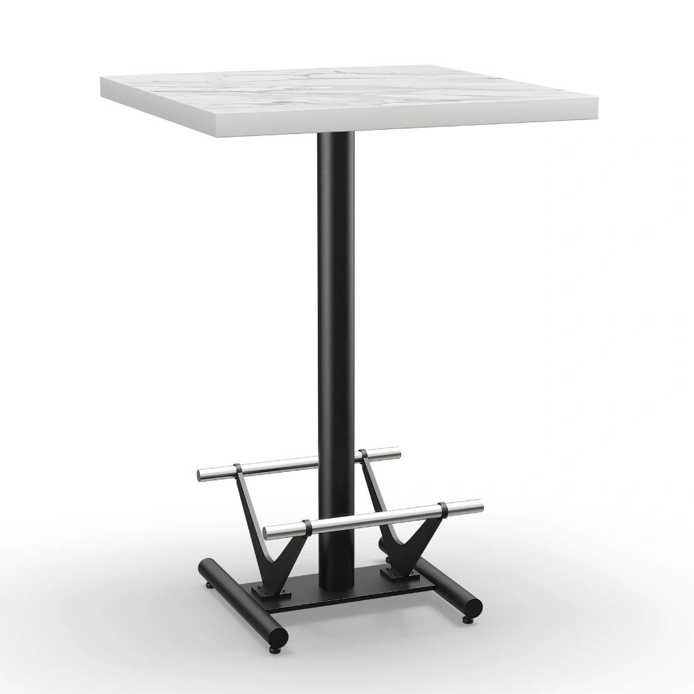 BIG Möbel GmbH Premium Gastro Stehtisch 70x70 cm | Marmor Weiß | mit Edelstahl Fußrasten Image