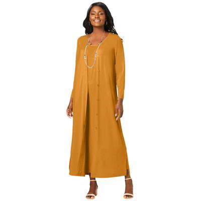 Plus Size Women's 2-Piece Stretch Knit Duster Set by The London Collection in Rich Gold (Size 22/24)