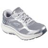 Sneaker SKECHERS "GO RUN CONSISTENT 2.0", Damen, Gr. 35, grau (grau, silberfarben), Leder, Synthetik, Textil, metallic, sportlich, Schuhe, Retro Sneaker, Schnürschuh mit Metallic-Besätzen, Weite G (=weit)