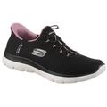 Slip-On Sneaker SKECHERS "SUMMITS", Damen, Gr. 35, lila (schwarz, mauve), Textil, kontrastfarbene Details, sportlich, Schuhe, Freizeitschuh mit Slip-ins, Topseller