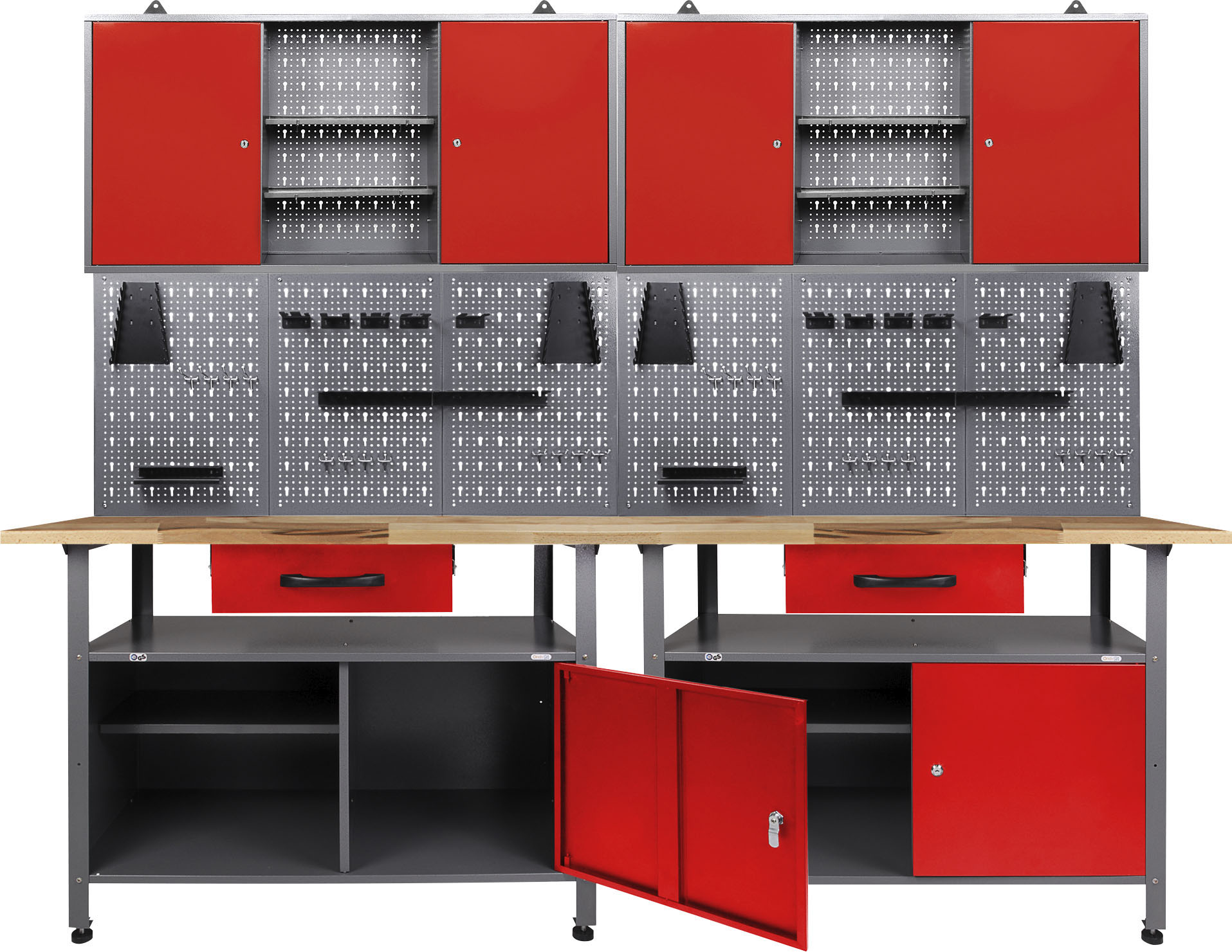 Werkstatt-Set ONDIS24 "Klaus", rot (anthrazit, rot), B:240cm H:205cm T:60cm, Metall, Werkbänke, 240 cm