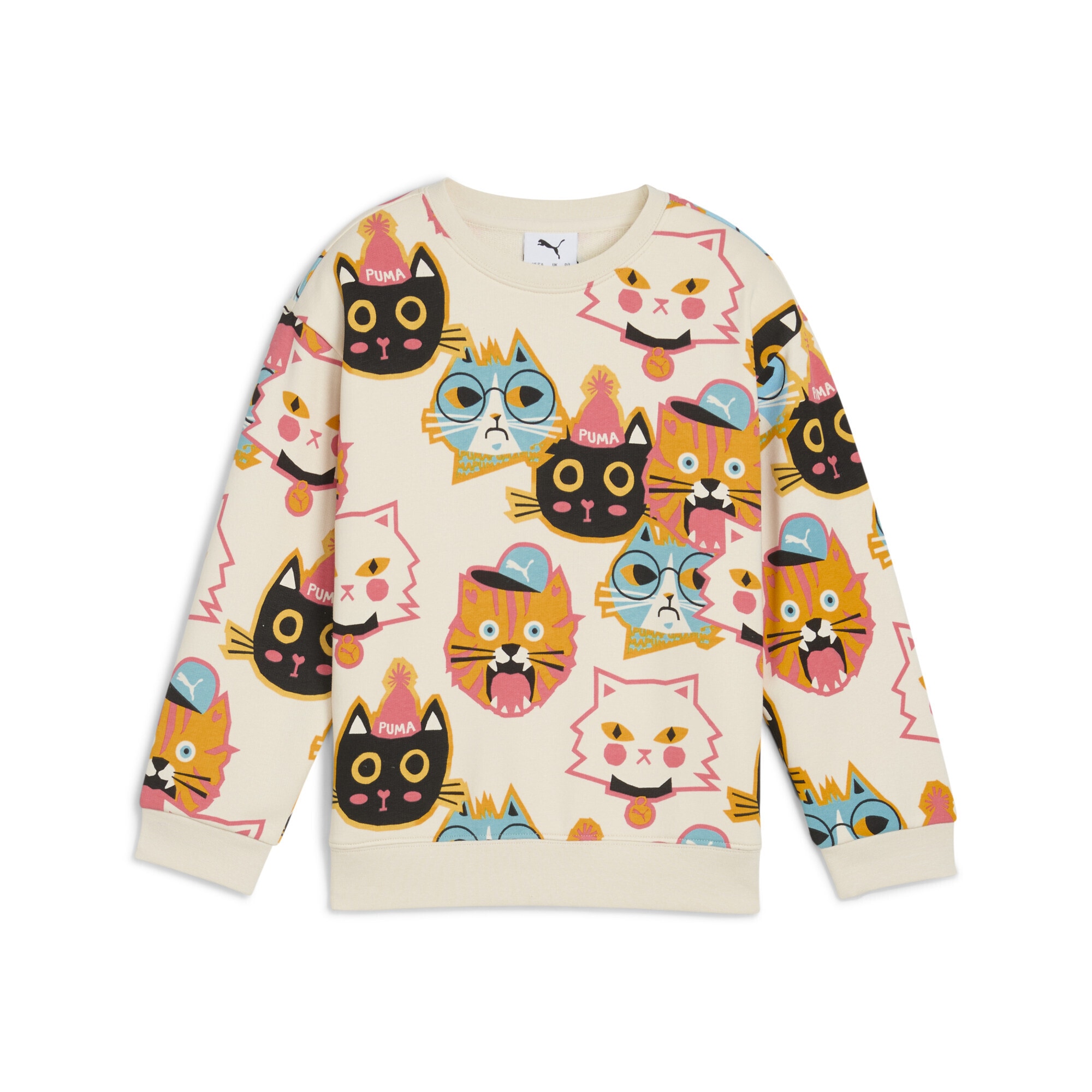 Sweatshirt PUMA "Moody Cat Sweatshirt Kinder", Kinder, Gr. 110, weiß (alpine snow weiß), 68% Baumwolle, 32% Polyester, relaxed fit, Rundhals, Sweatshirts Image