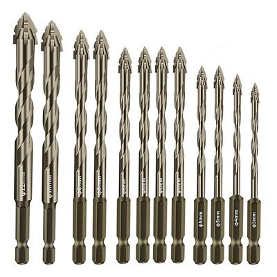Four-Flute Sawtooth Eccentric Drill Bit Set for Tile, Concrete, and Glass, Dry Drilling Cross Head Bits for Precise Punching, Multi-Material Hole Saw Kit