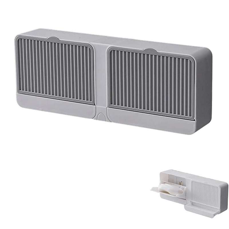 Wall-Mounted Soap Holder Dust-Proof Adhesive Bar Soap Dish with Hooks Plastic Soaps Box Tray for Bathrooms, Showers and Kitchens