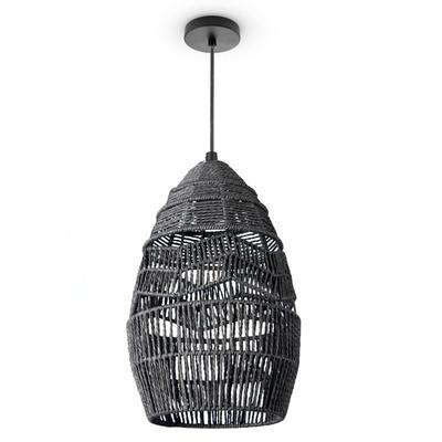 Paco Home - Pendelleuchte Wohnzimmer Boho Korbleuchten Pendellampe Rattan Hängeleuchte Schwarz Image