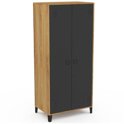 Garderobenschrank ester 2 Türen Metall schwarz und Holzkontur Industriedesign Image