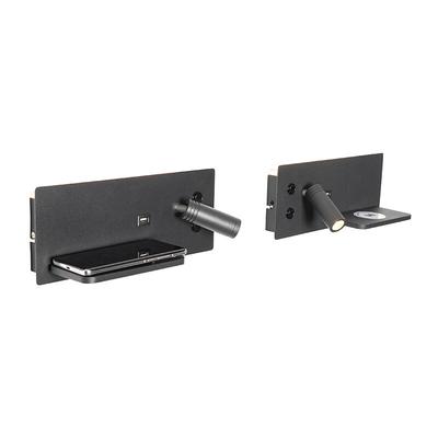 Qazqa - 2er Set Wandleuchte schwarz inkl. led mit usb und Induktionsladegerät - Riza - Schwarz Image