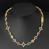 Hip Hop Schmuck Frauen farbigen Zirkon vereist Halskette grün/blau/rot/gelb Kristall Edelstein Glieder kette Halskette 18kgold plattiert