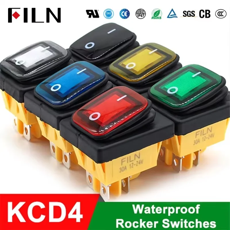 Ein/Aus 30 A/250 V Hochleistungs-4-poliger DPST IP67 wasserdichter versiegelter T85 Auto Boat Marine Kippschalter mit LED 12 V 220 V 30 x 22 Image