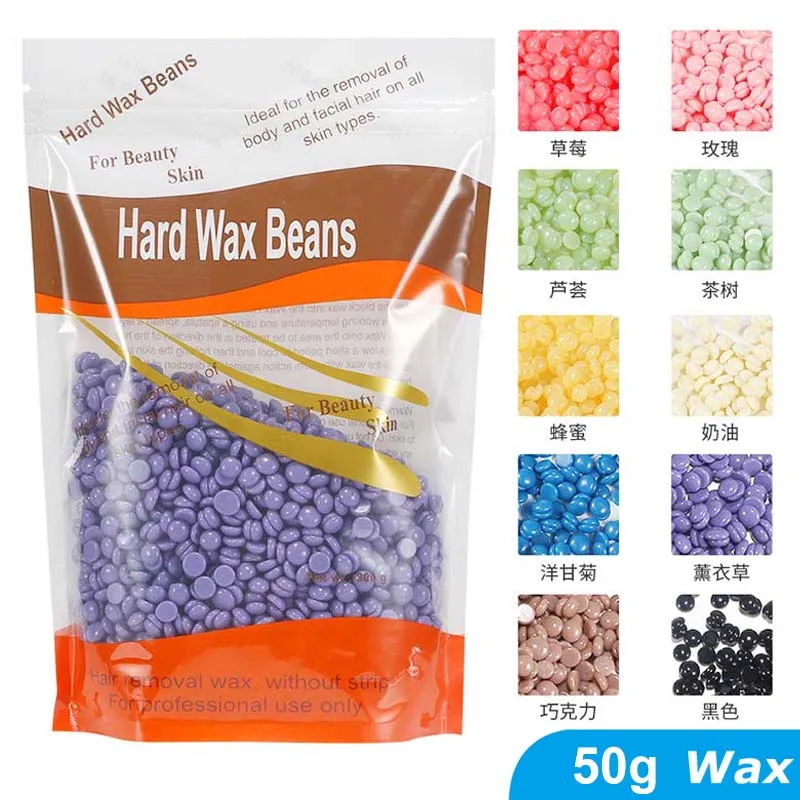 50g Hot Film Schmerzlos Wachsen Perlen Enthaarung Wachs Bohnen Harte Wachs Bohnen Heizung Wachs Maschine Bikini Gesicht Körper haar Entfernung Image
