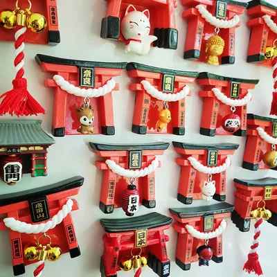 Japan Inari Taisha Schrein Souvenir Cartoon Magnetische Aufkleber Fuchs Glocke Osaka Fuji Reise Memorial Kühlschrank Magnet Dekoration Image